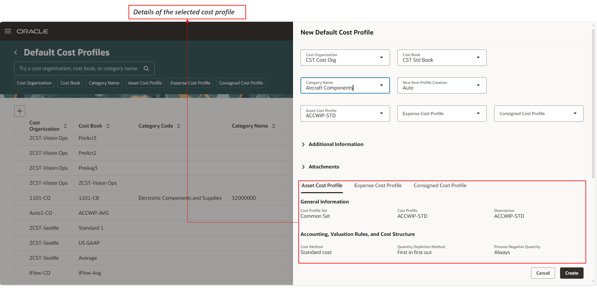 Create Default Cost Profile page