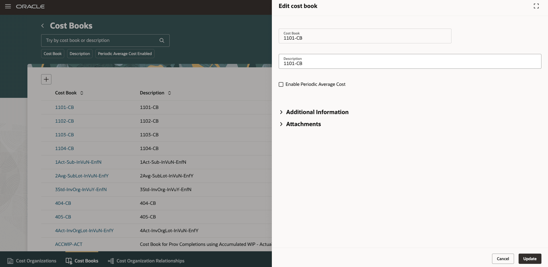 Edit or Delete a cost book using the actions button
