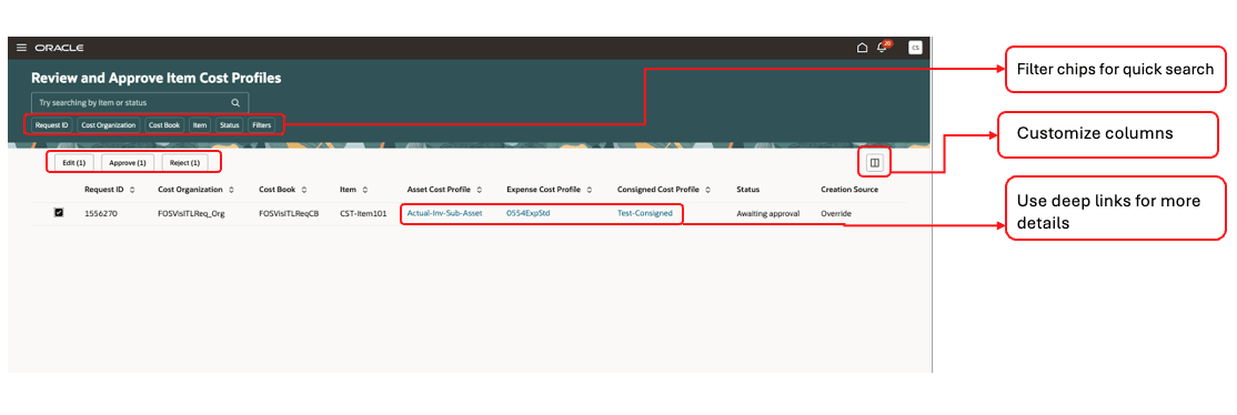 Figure 1 - Review and Approve item Cost Profiles