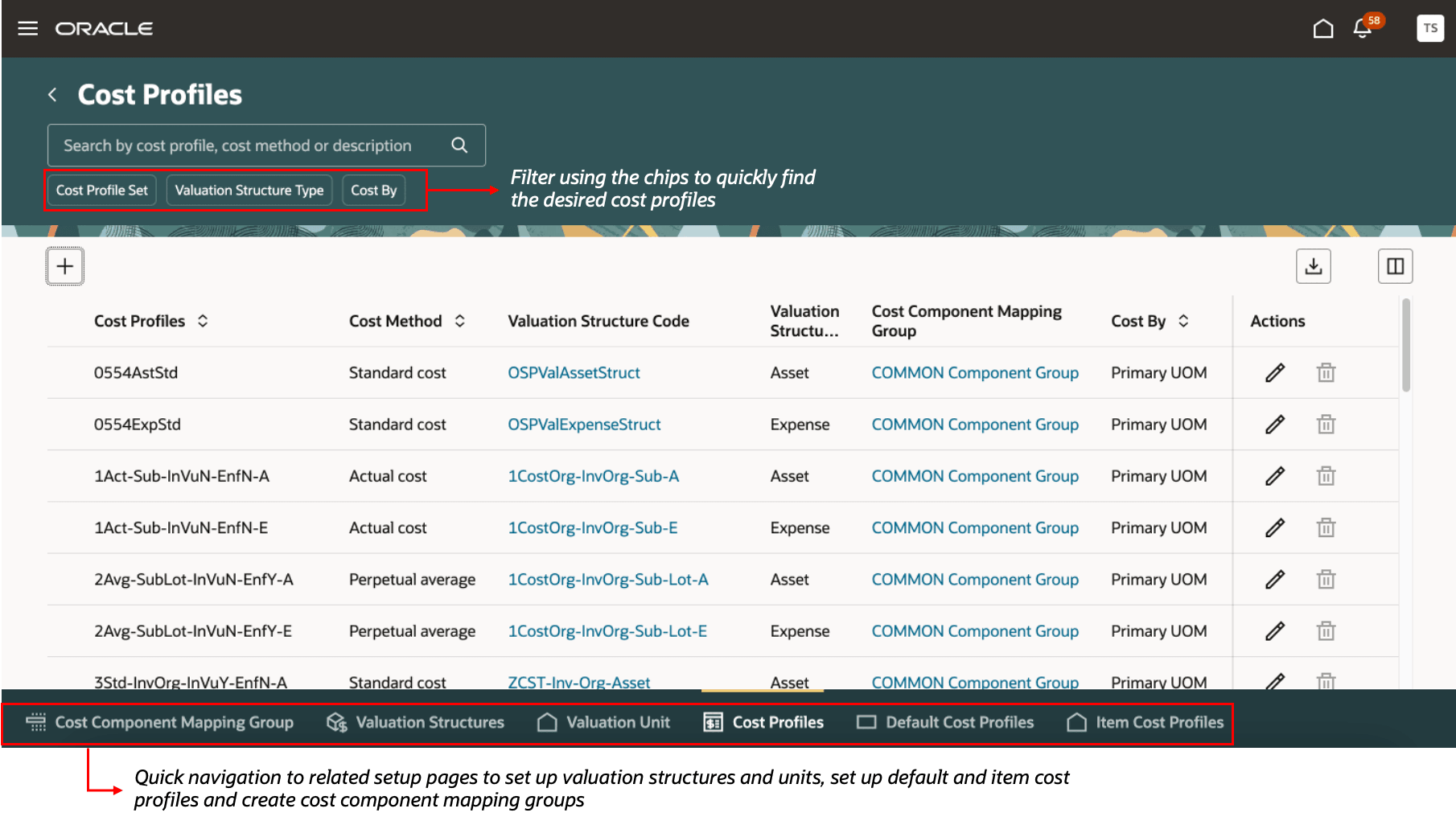 Figure 1: Cost Profiles Page