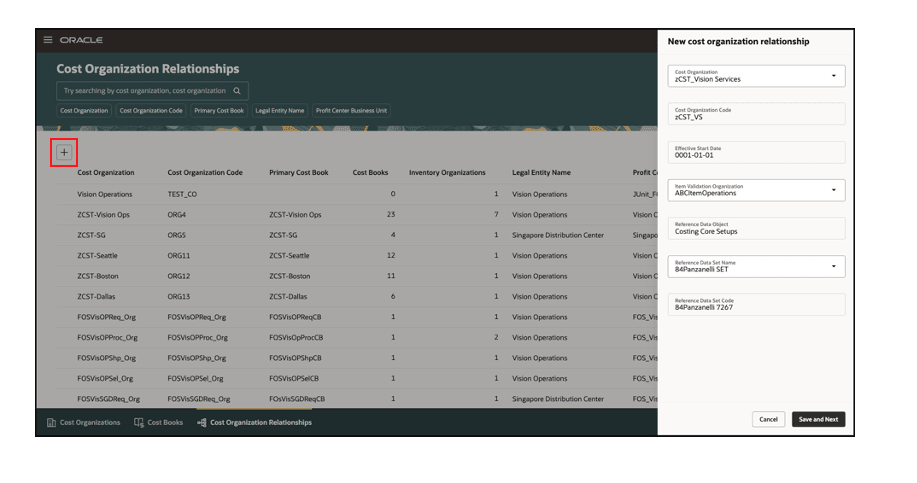 Figure 2: Create a new cost organization relationship