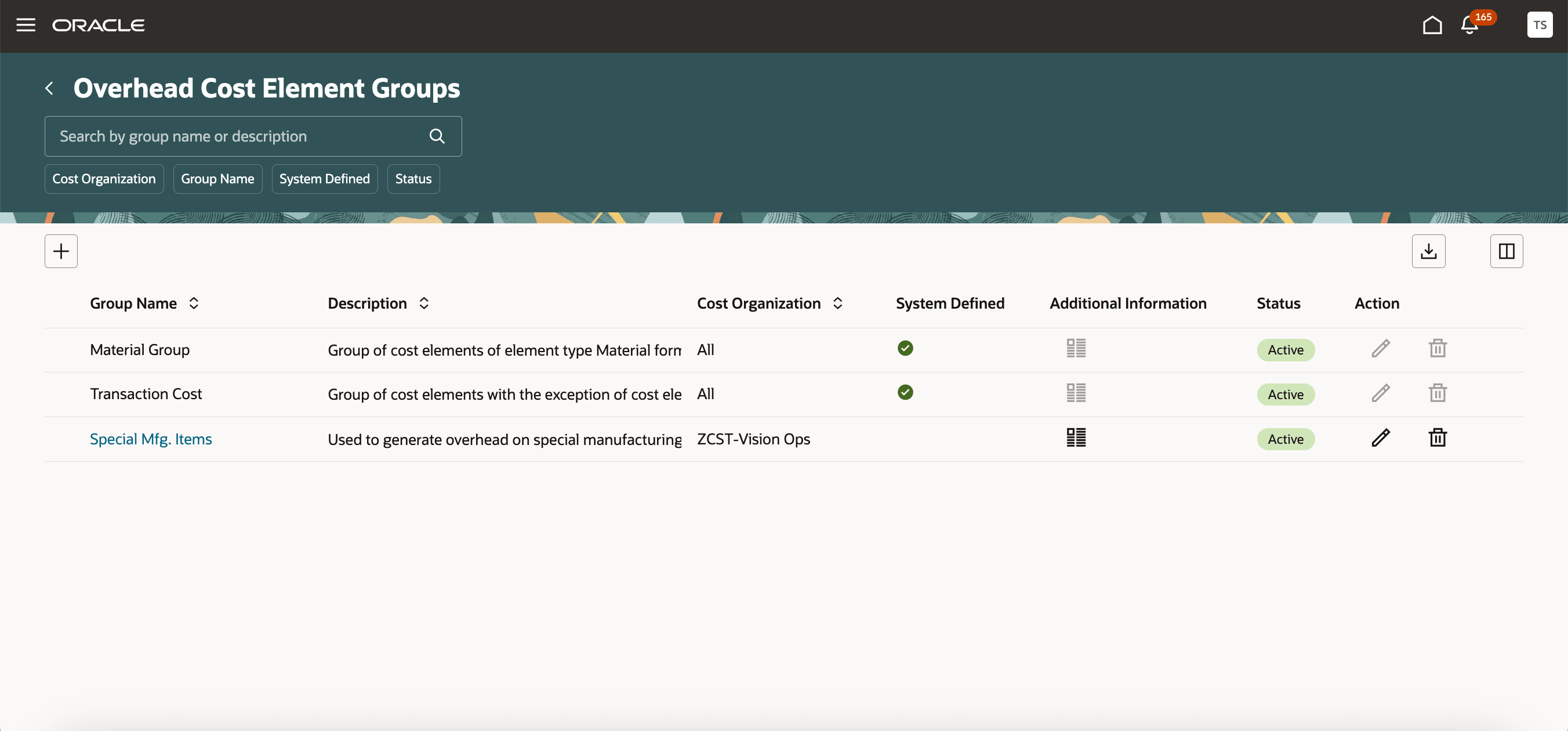 View list of Overhead Cost Element Groups defined