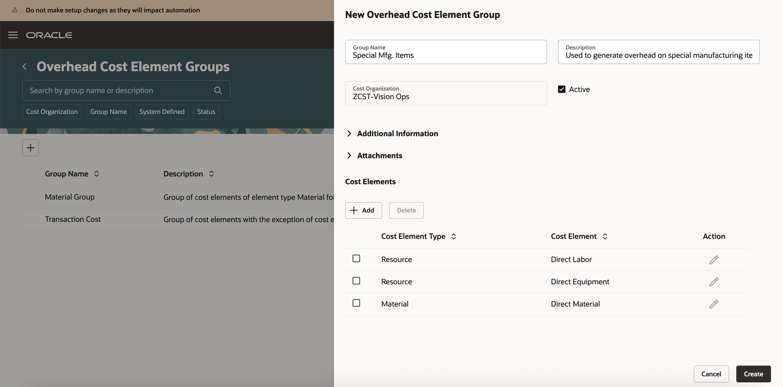 Choose new Overhead Cost Element Group