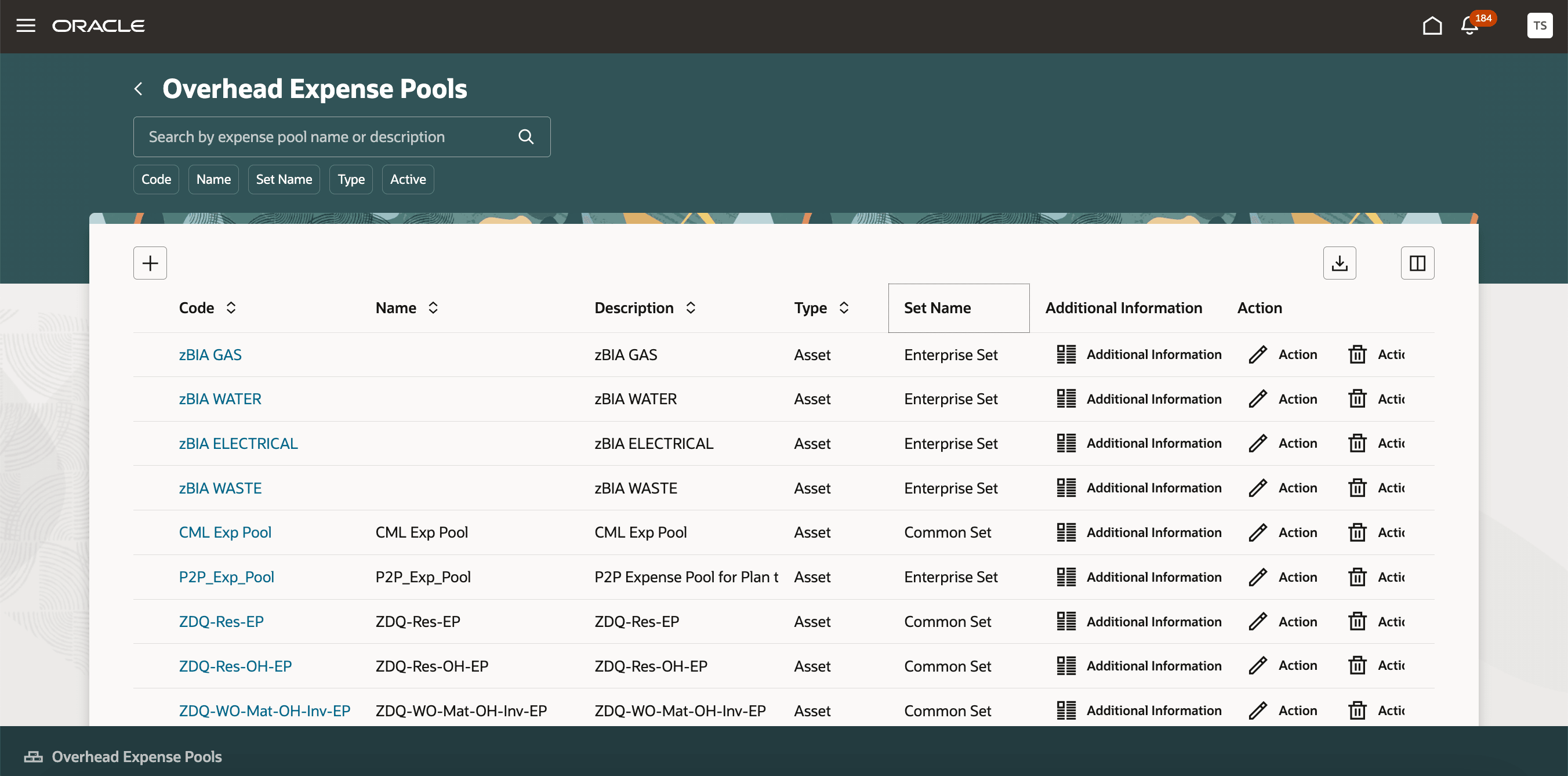 View list of expense pools defined