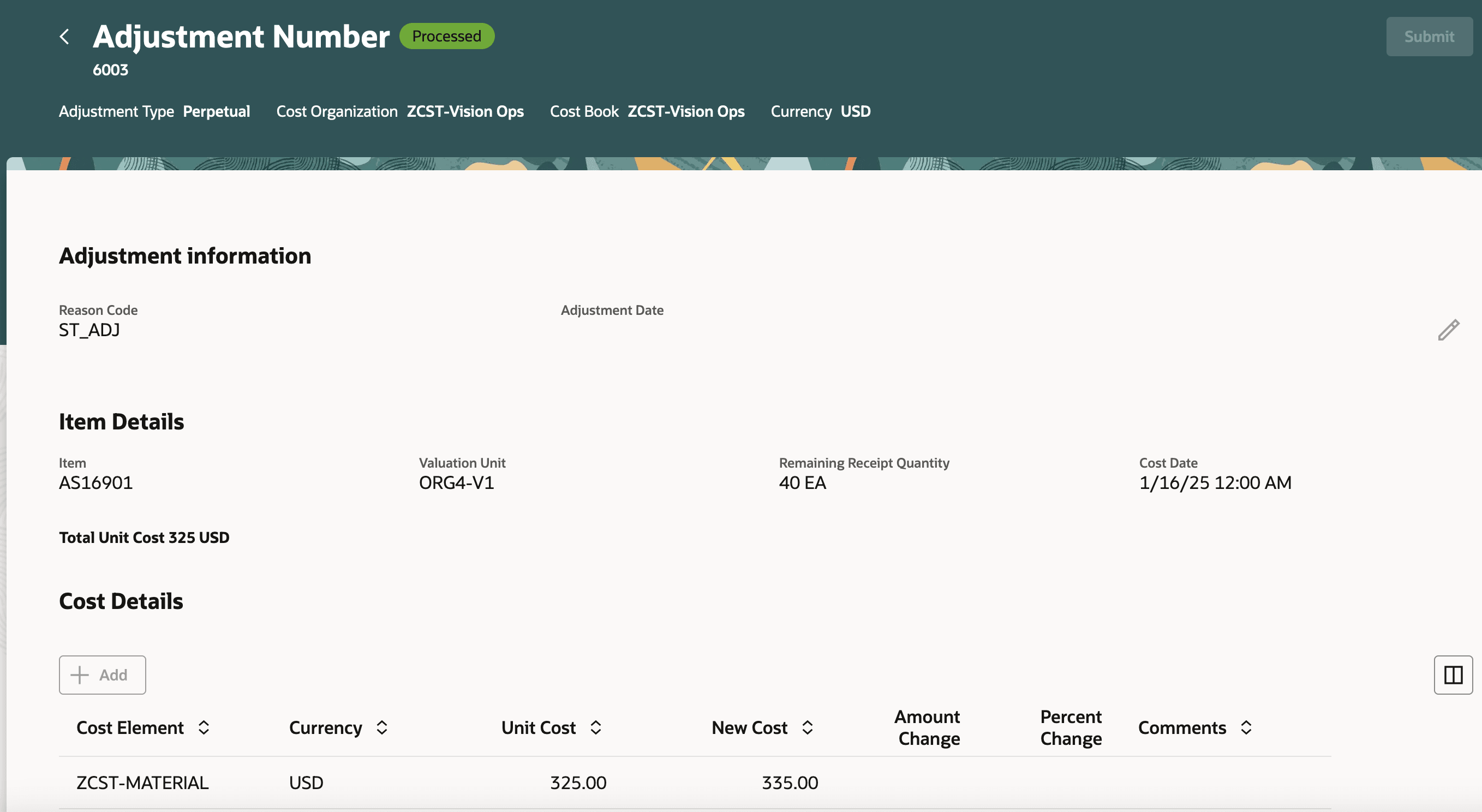 Processed adjustment can't be edited