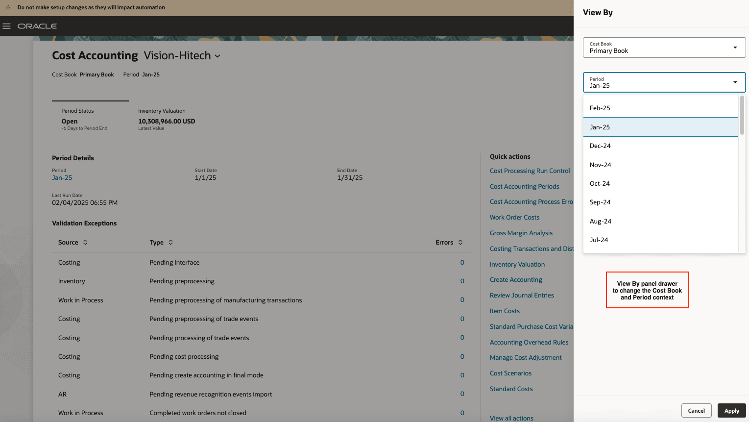 View By panel drawer