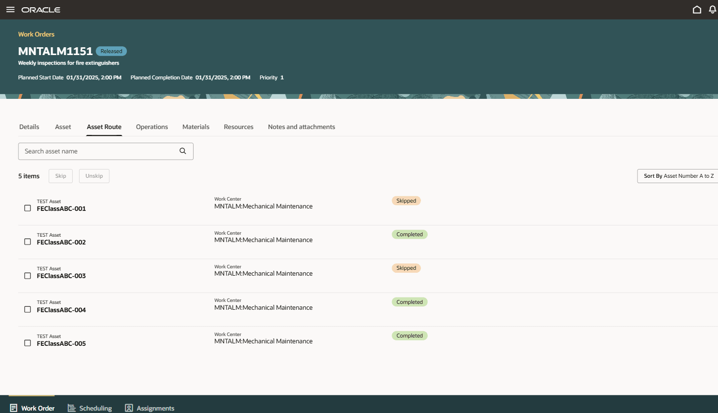 Maintenance Supervision with new Asset Route tab
