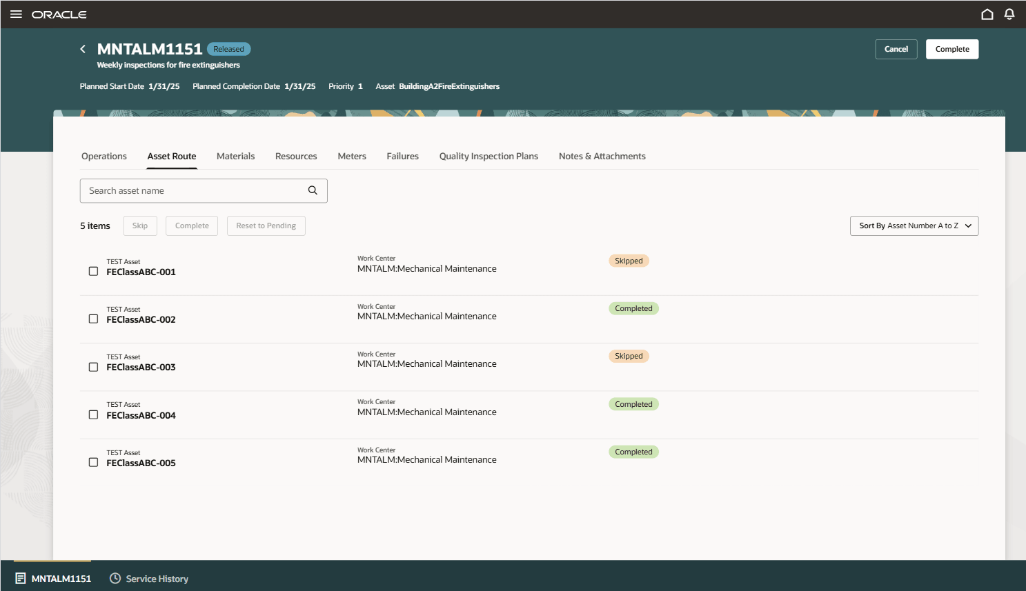 My Maintenance Work showing new Asset Route tab