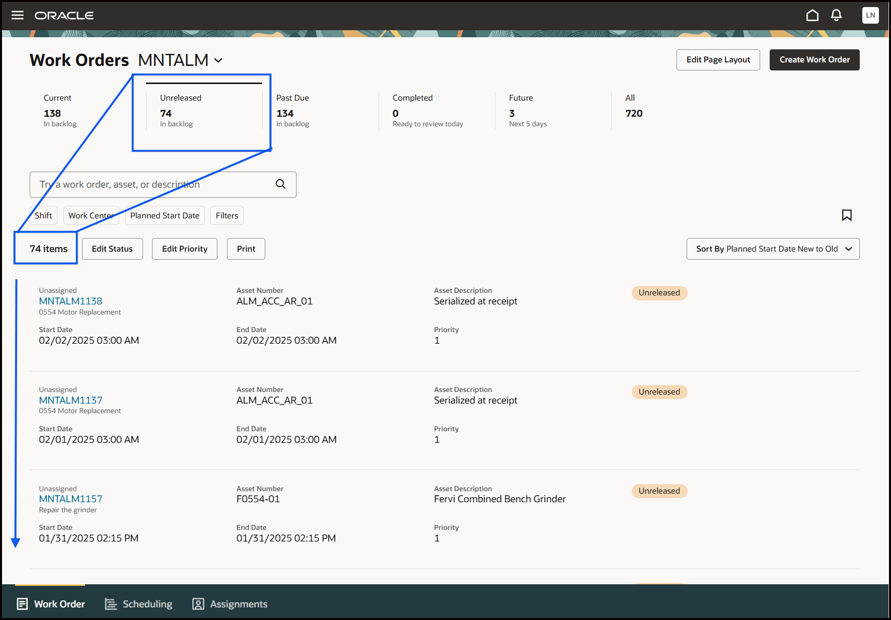 Maintenance Supervision Unreleased Work Order Metric