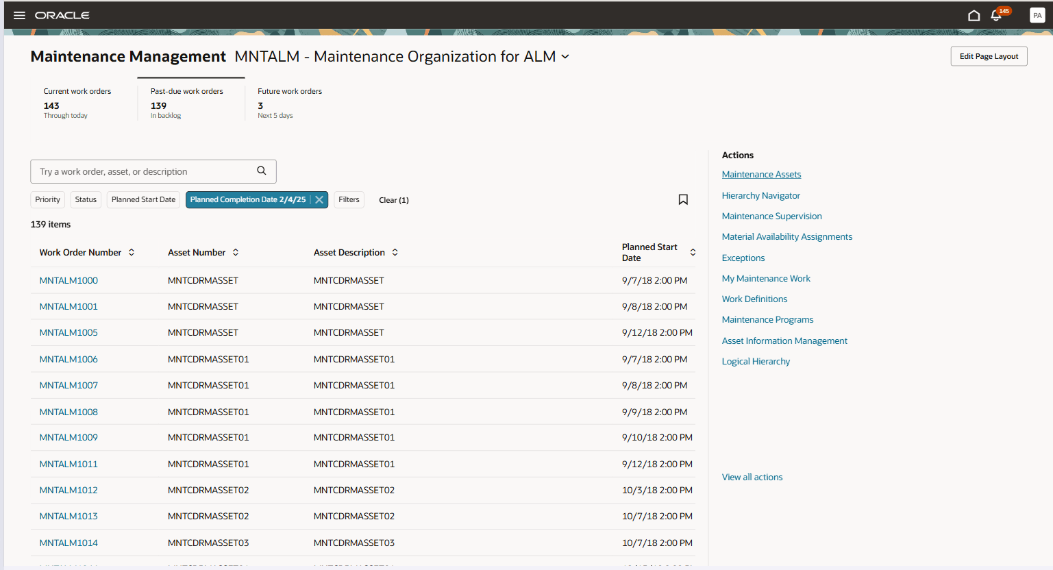 Maintenance Management Landing Page