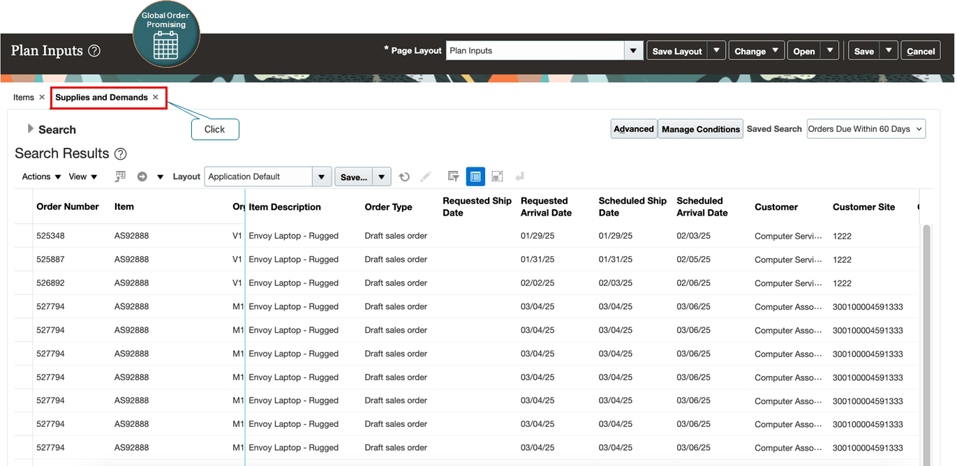 Plan Inputs page