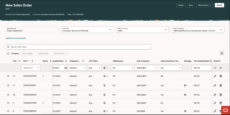 New Sales Order page