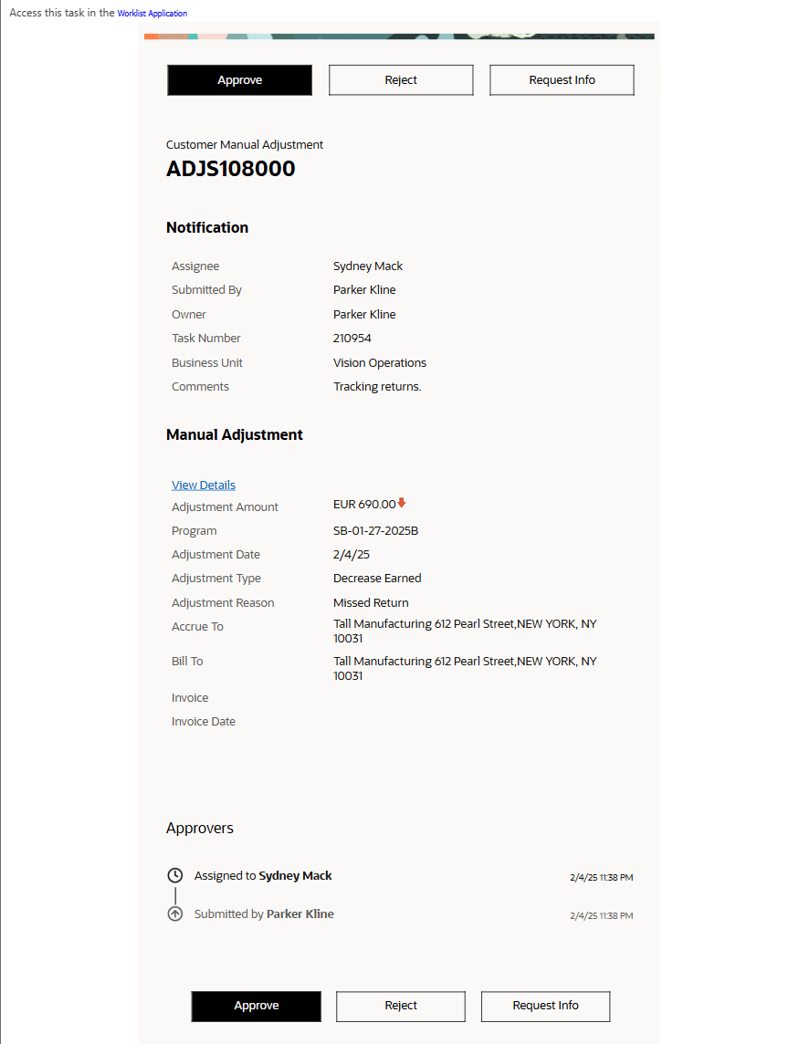 Email Notification for Manual Adjustment Approval