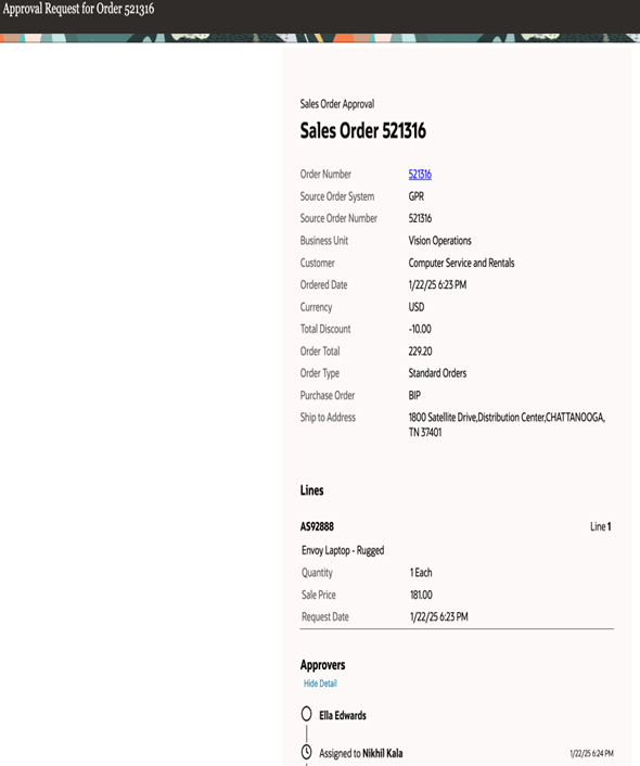 Redesigned approval request page