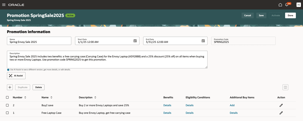 Use Order Management work area to add promotion code