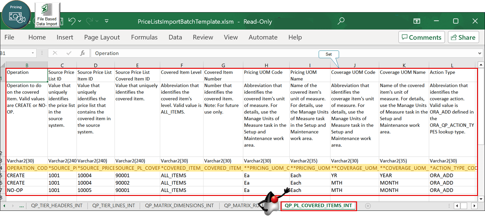 New worksheet when you import a batch of price lists