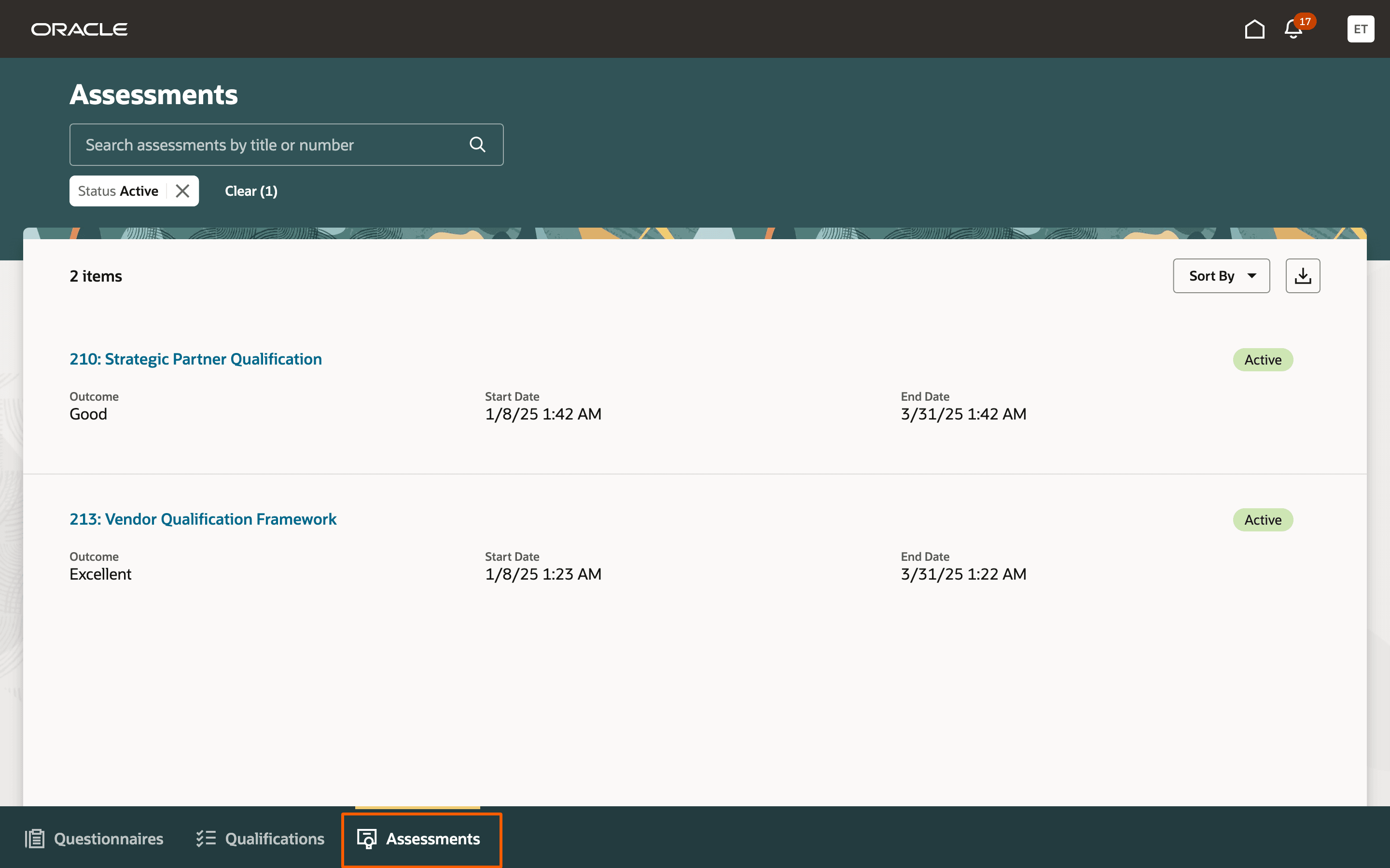 View active assessments