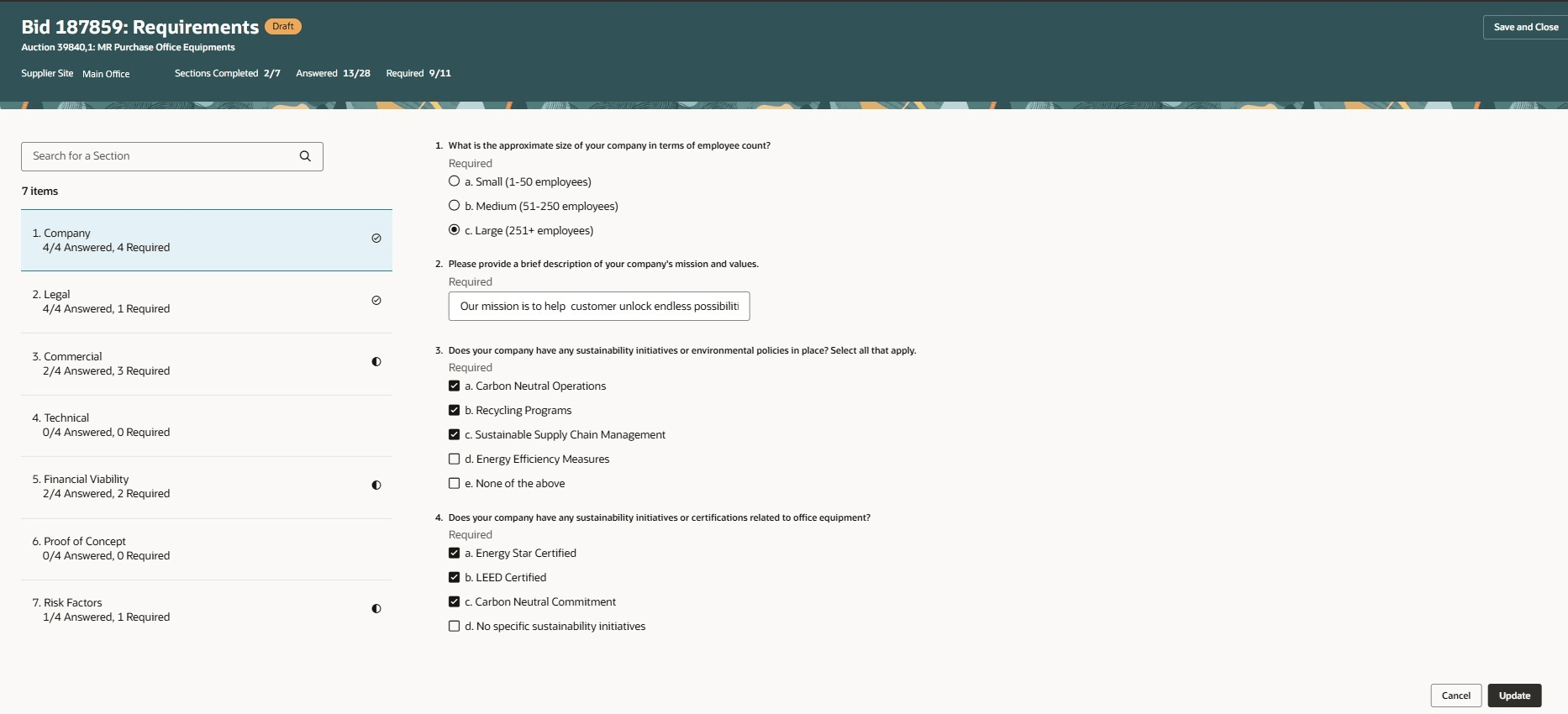 Requirements detail page for high volume requirements