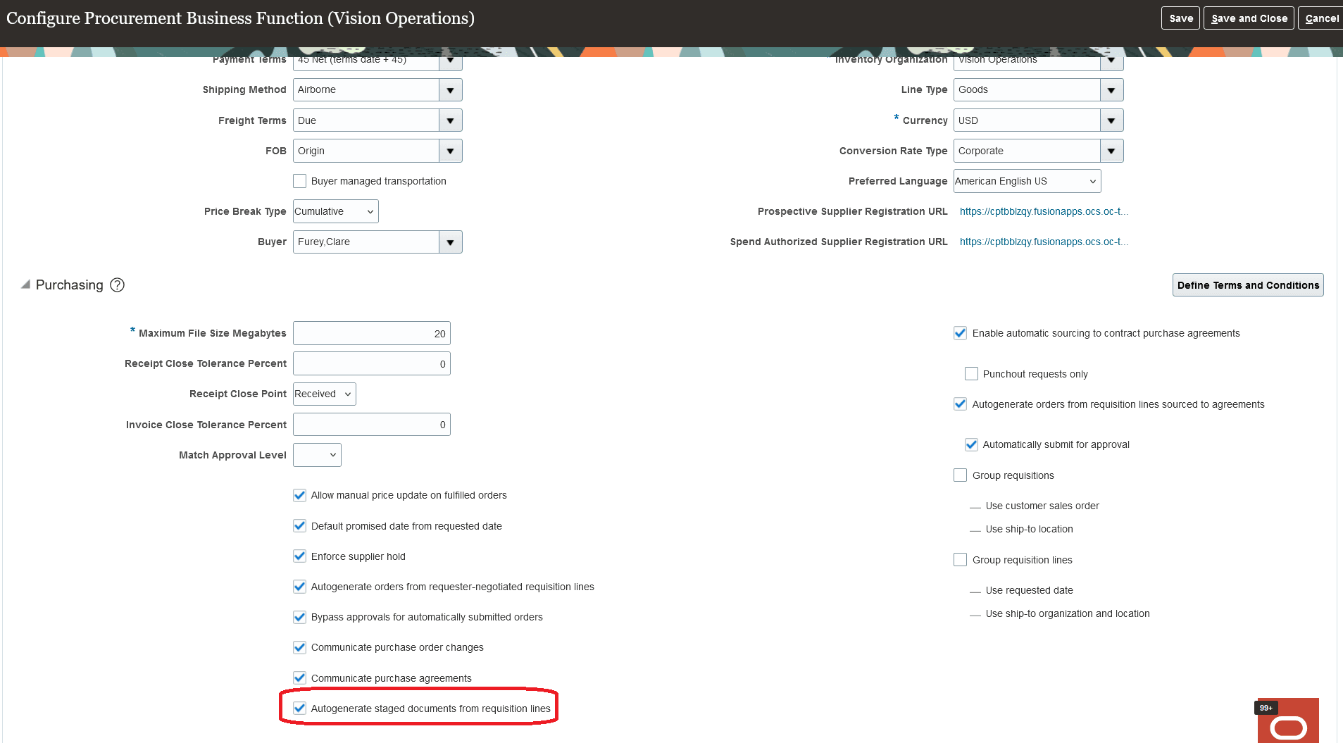 Auto-generate Staged Documents Configuration in the Procurement BU