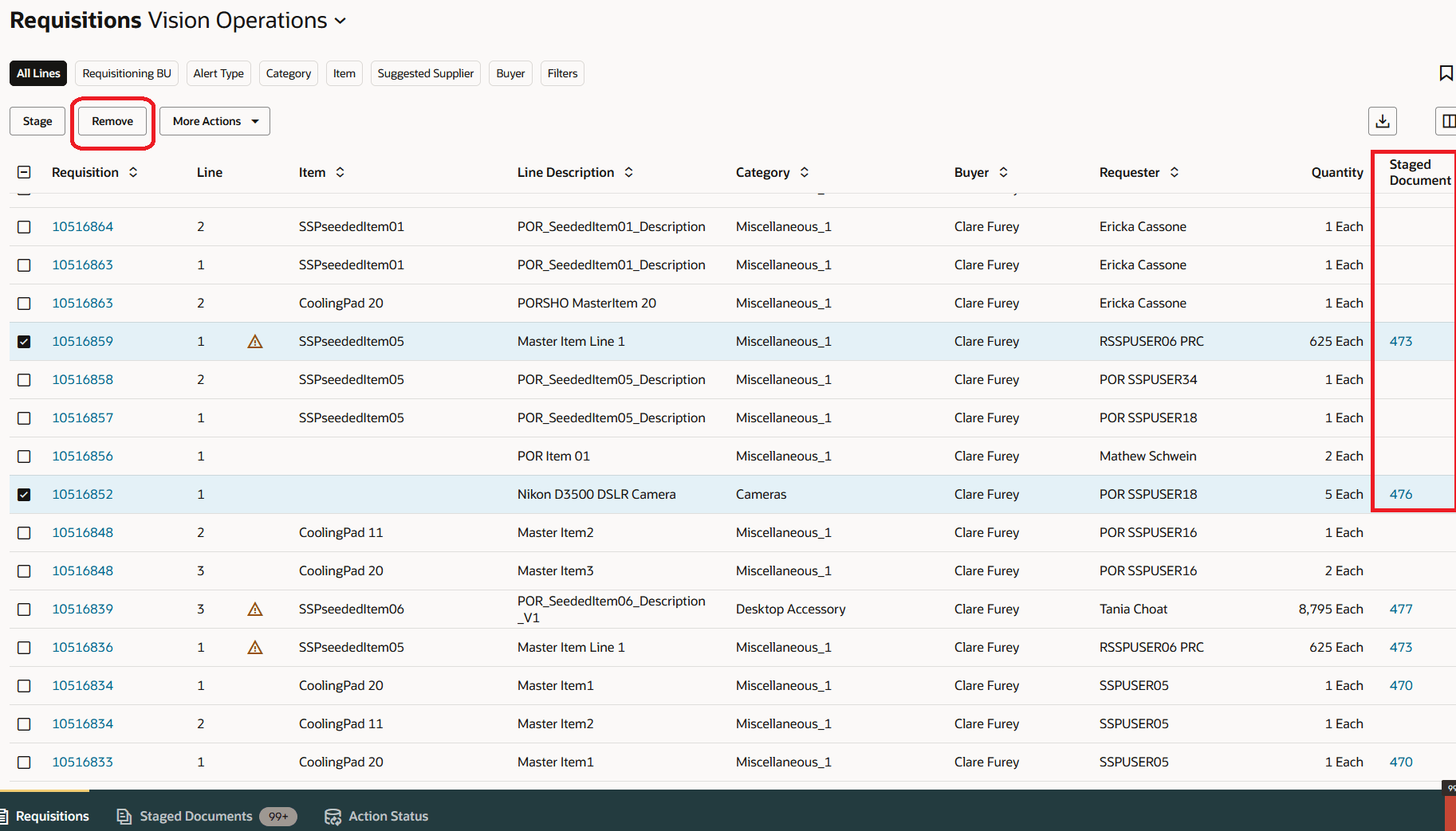 Remove Requisition Lines from Staged Document