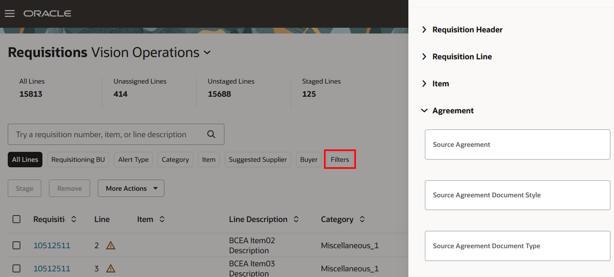 Process Requisition Additional Filters