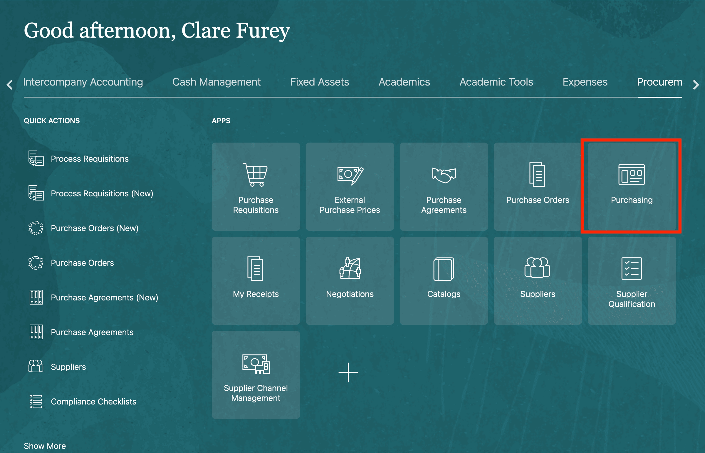 New Tile to Access Purchasing Landing Page