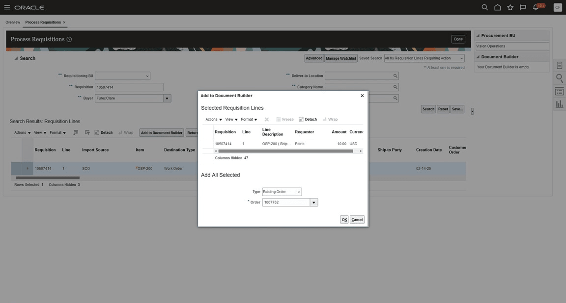 Display of Open Purchase Orders in the Existing Order Search