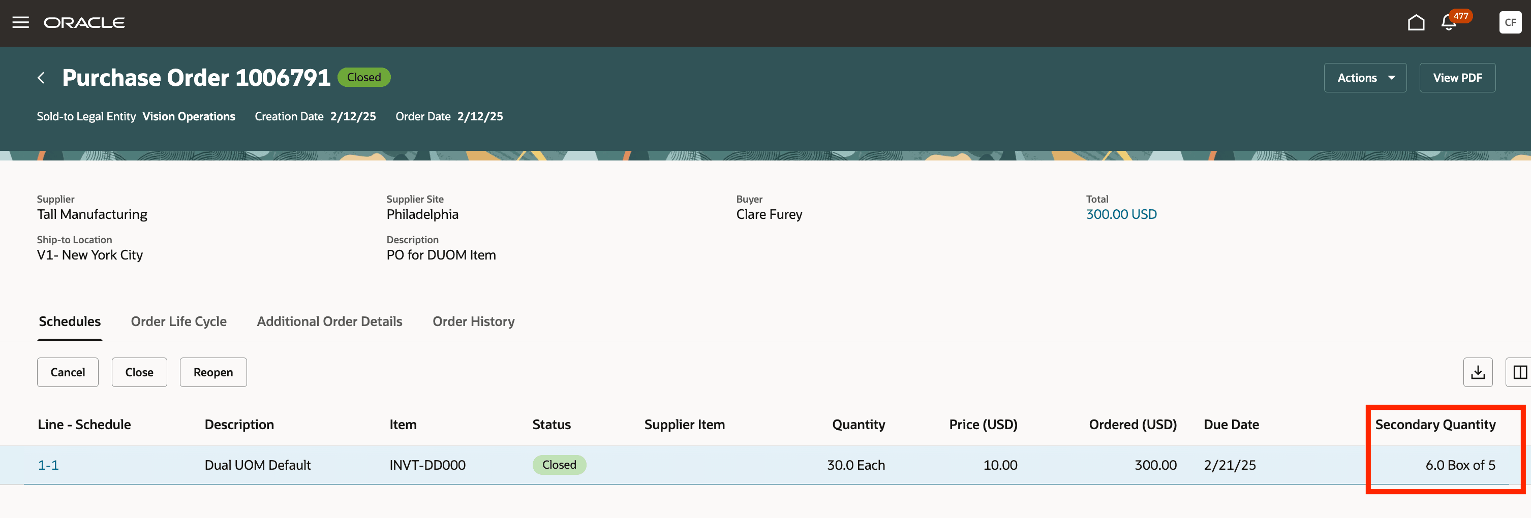 Secondary Quantity in View Purchase Orders Page