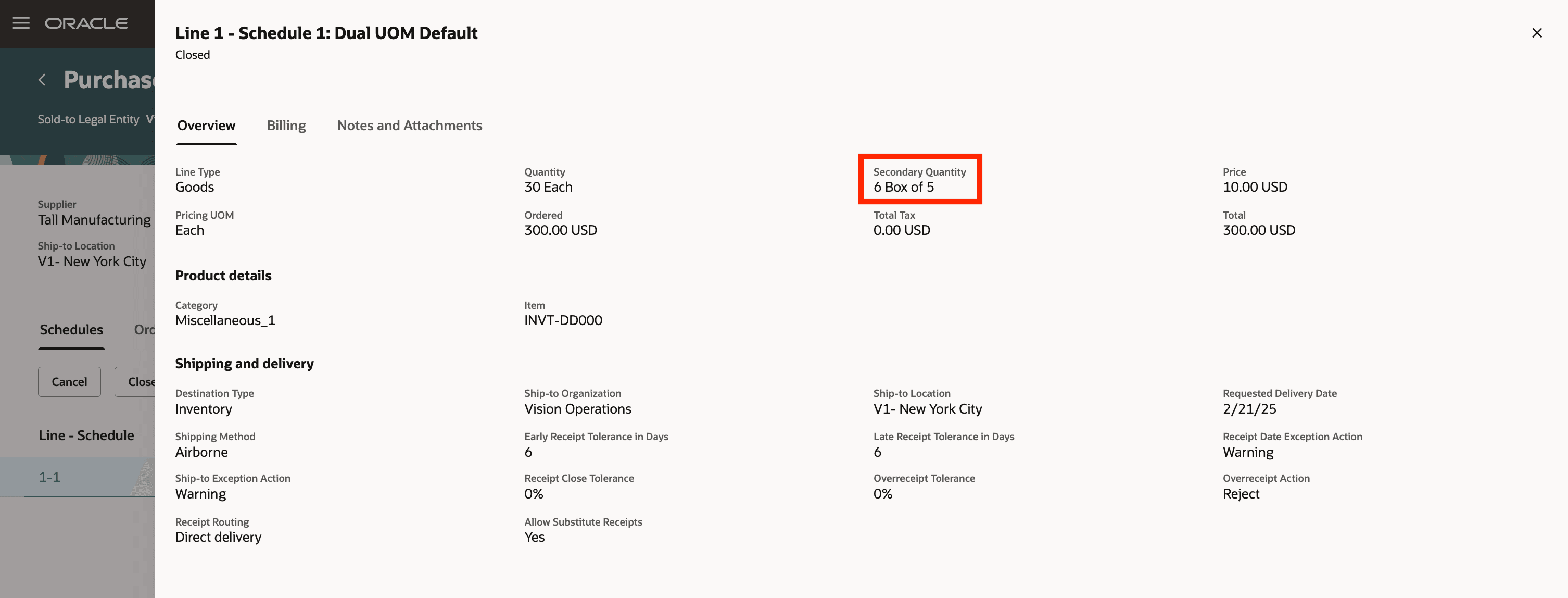 Secondary Quantity in Line-Schedule Drawer