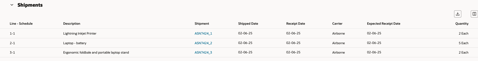 Shipments Table with New Attribute