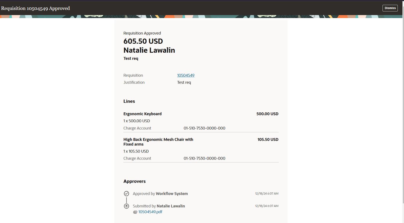 Requisition Approved FYI Notification