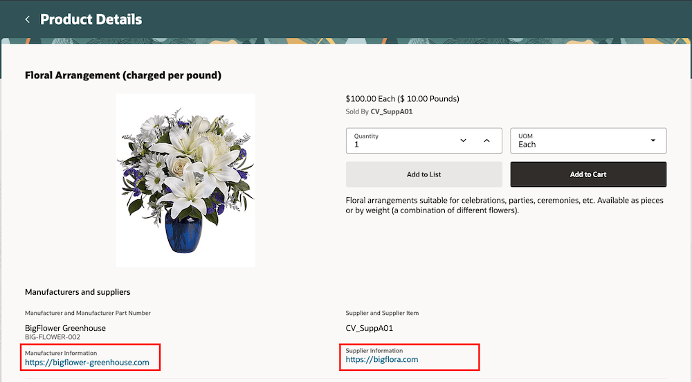 Manufacturer and Supplier URL on a BPA Line