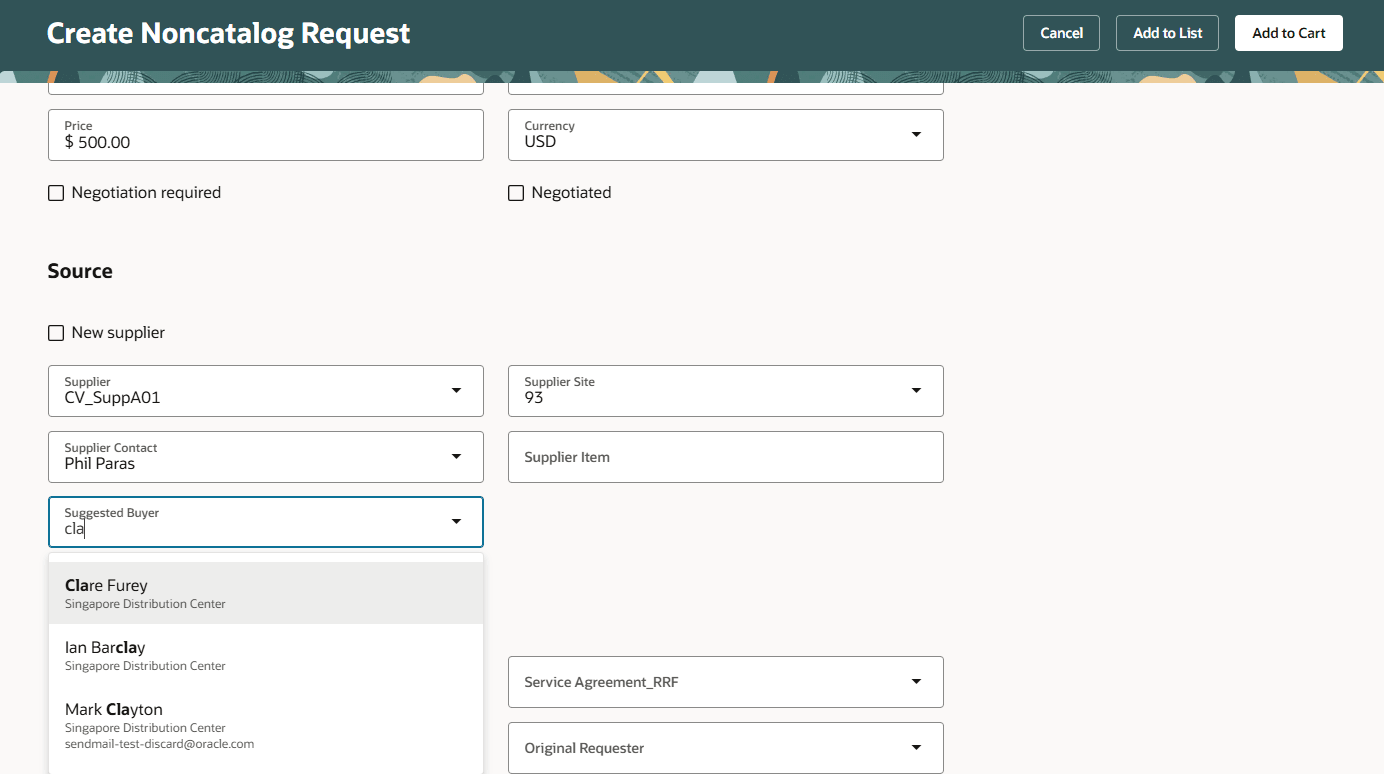 Suggested Buyer Available on a Noncatalog Request