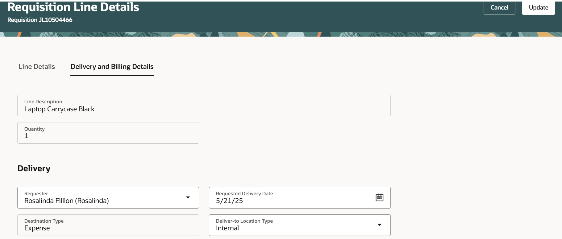 Delivery and Billing Details Tab