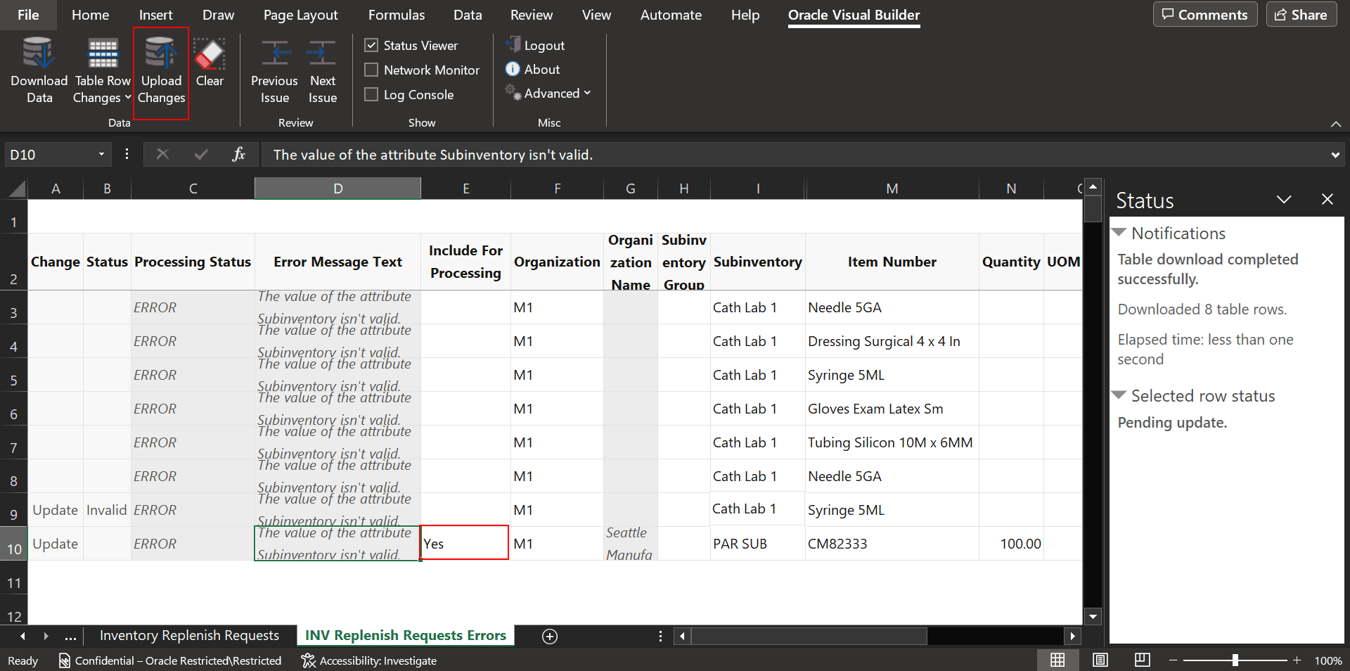 Upload Corrected Replenishment Request