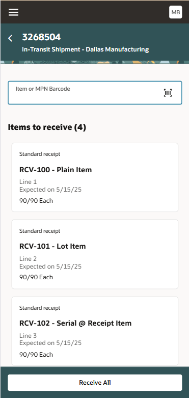 Receive - Intransit Shipment