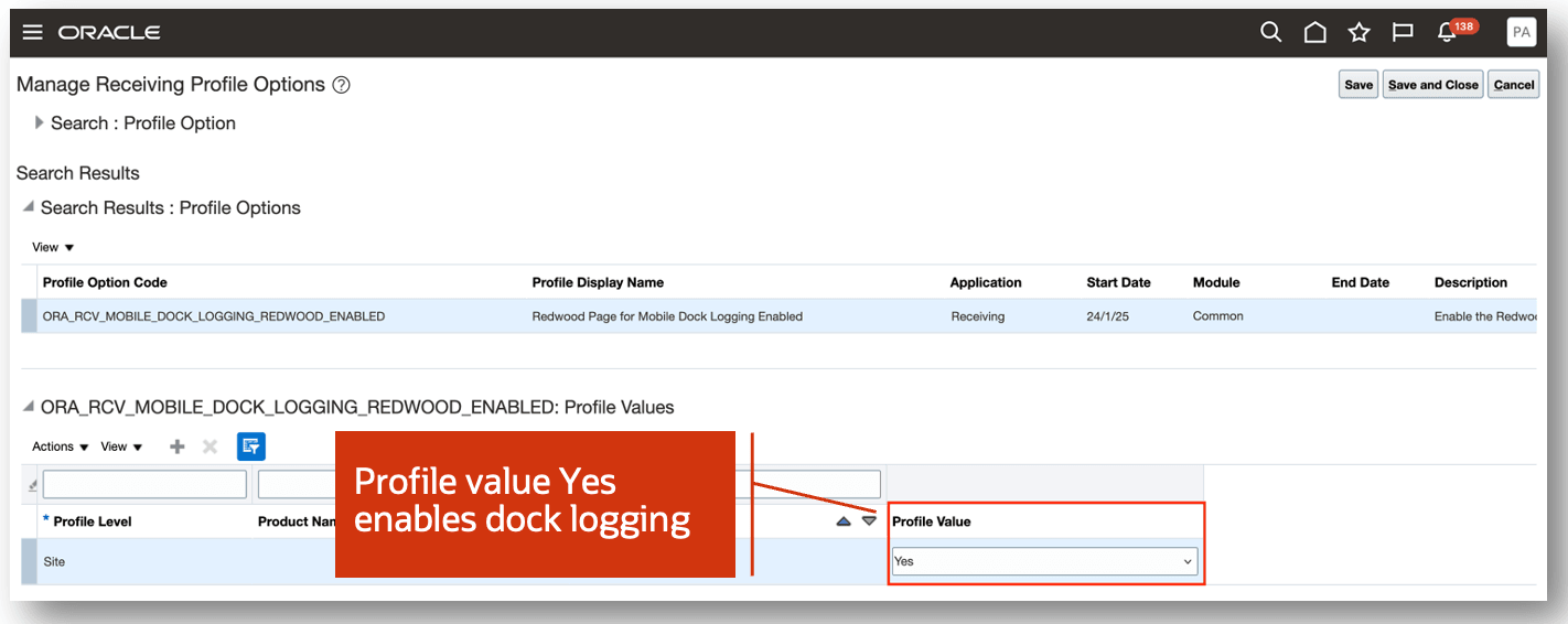 Manage Receiving Profile Options