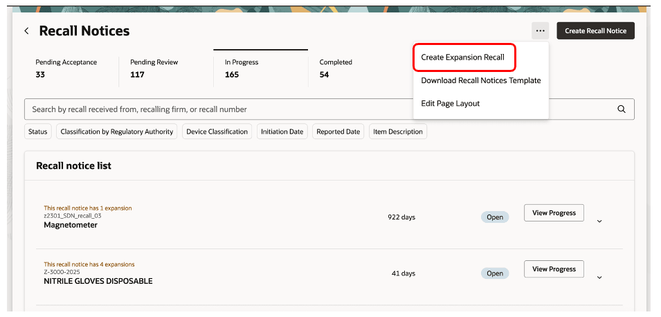 Action to Manually Create Expansion Recall