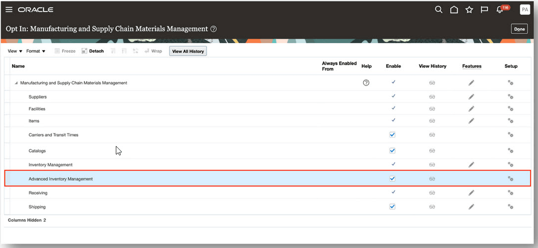 Enable the Advanced Inventory Management Functional Area on the Opt In Page