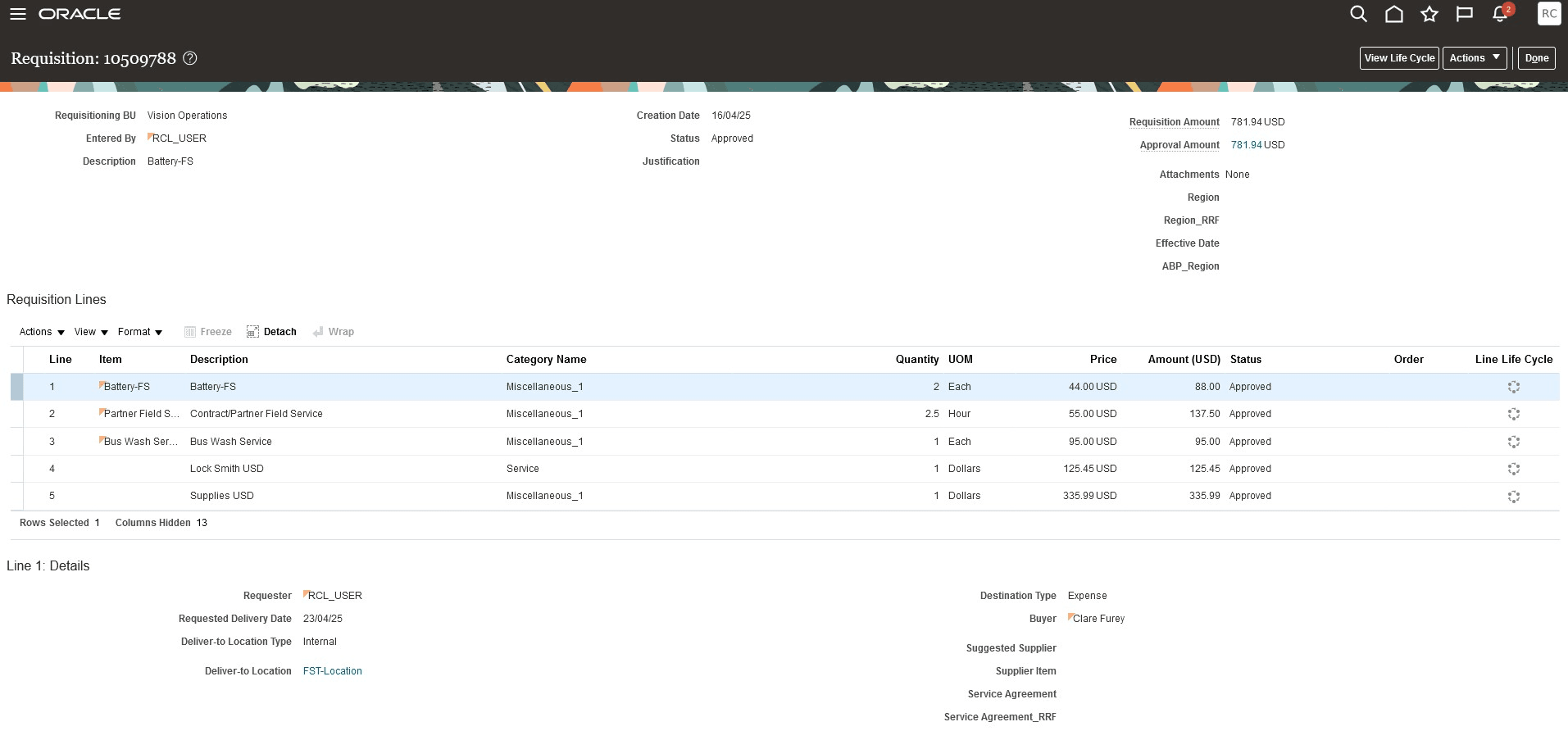 Purchase Requisition for Services and Materials needed for a Service Work Order