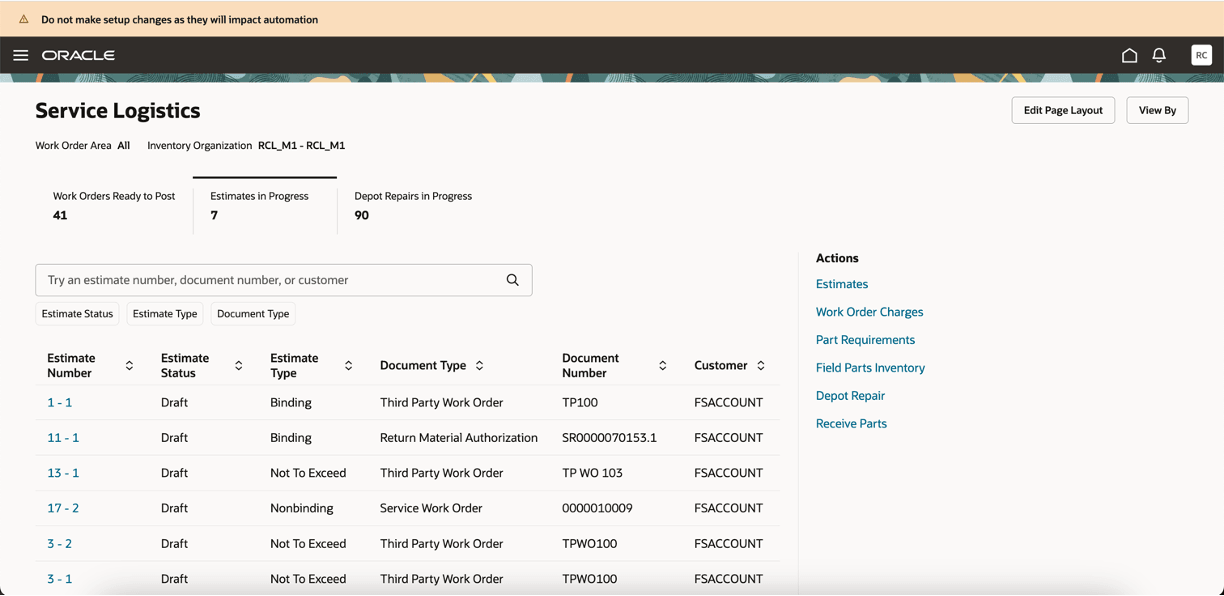 Service Logistics Langing Page - Estimate in Progress KPI