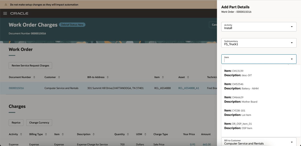 Items list of values with all eligible items