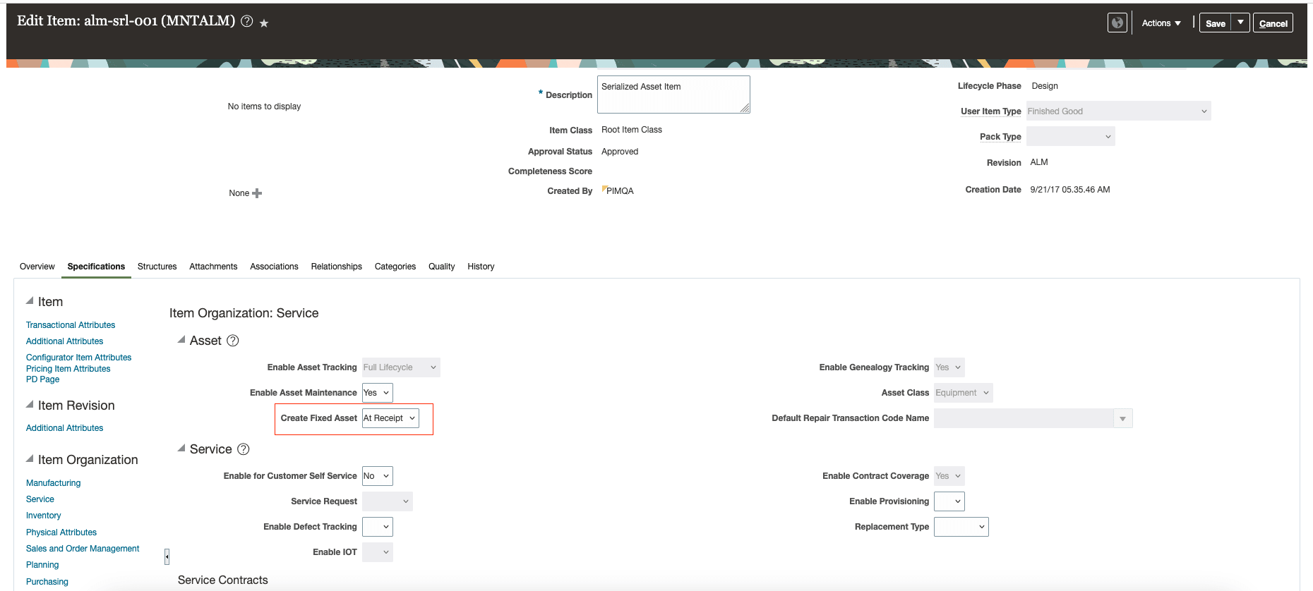 Product Information Management - Enable create fixed item at receipt option