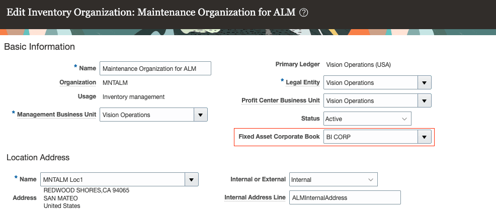 Define Fixed Asset Book at Inventory Organization