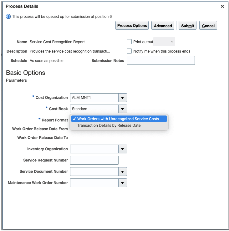 Service Cost Recognition Report