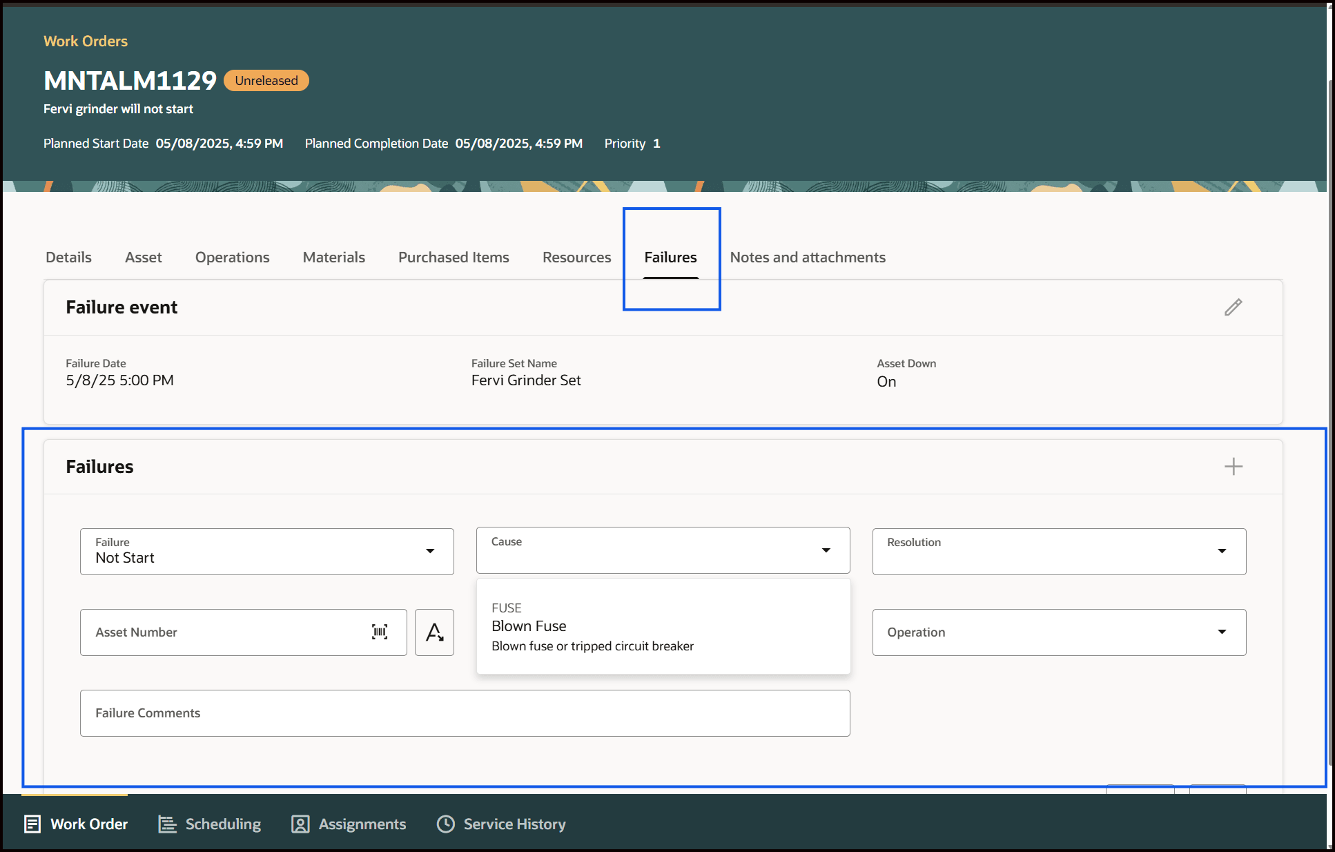 Asset Failure Capture 