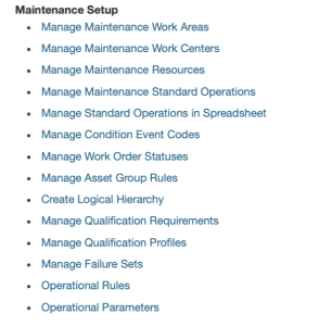 Screenshot showing the new Operational Parameters task in the Maintenance Management work area