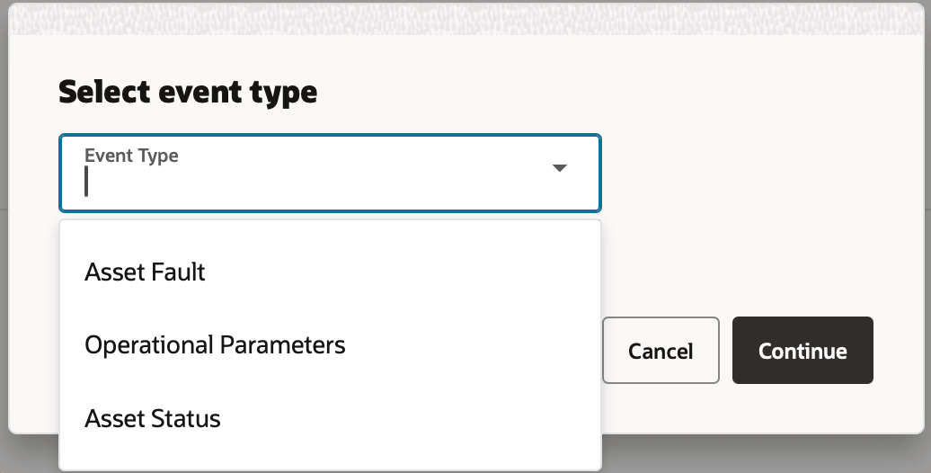 Screenshot showing the selection of Operational Parameters when selecting event type