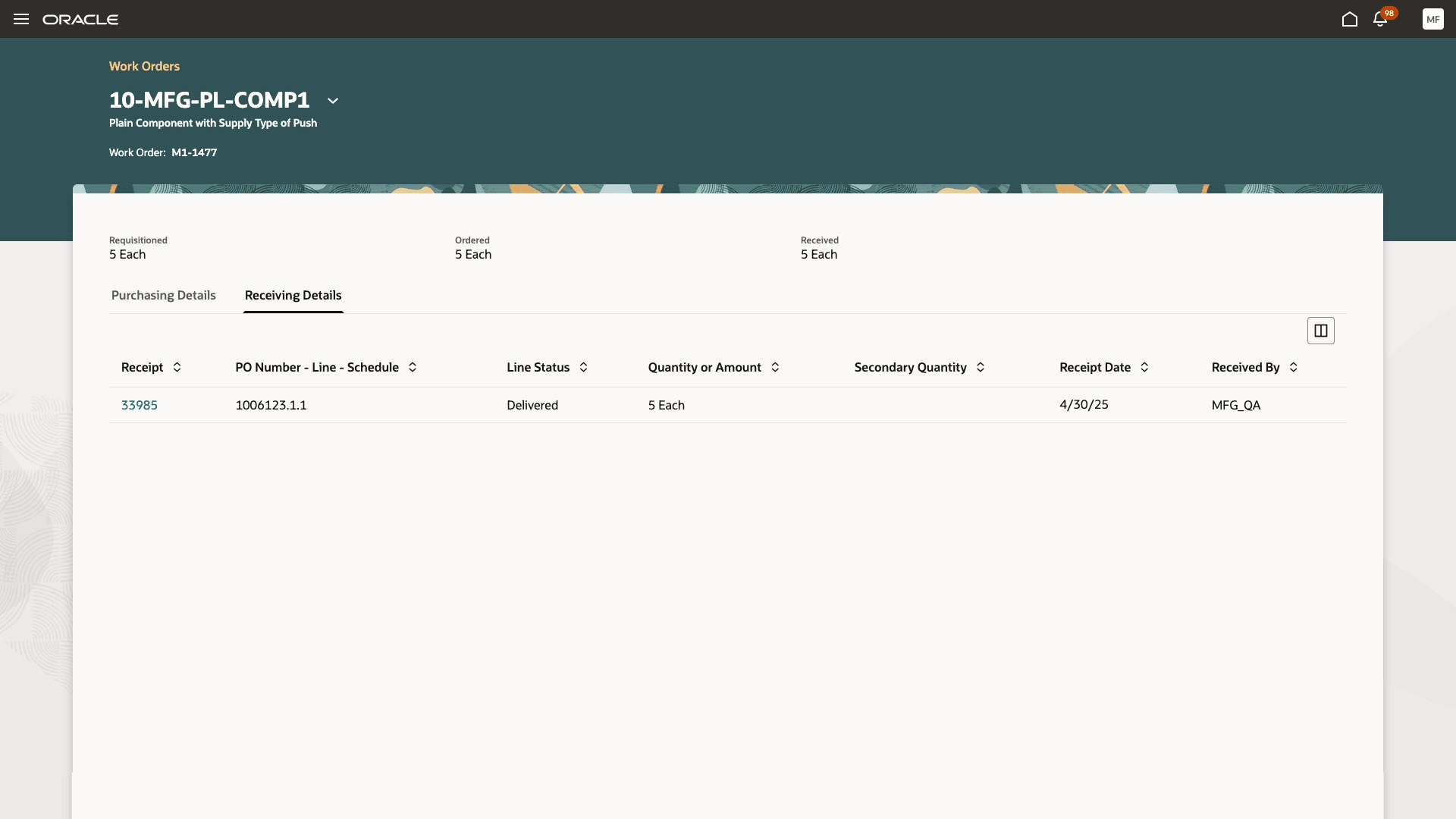 Receiving Details of a Requisitioned Item