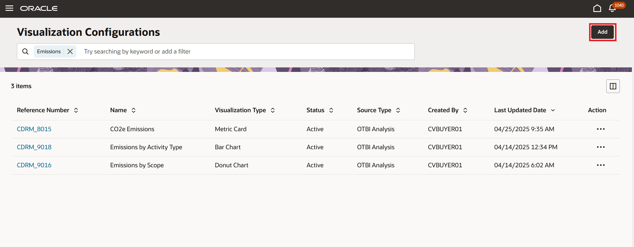 Visualization Configurations Page